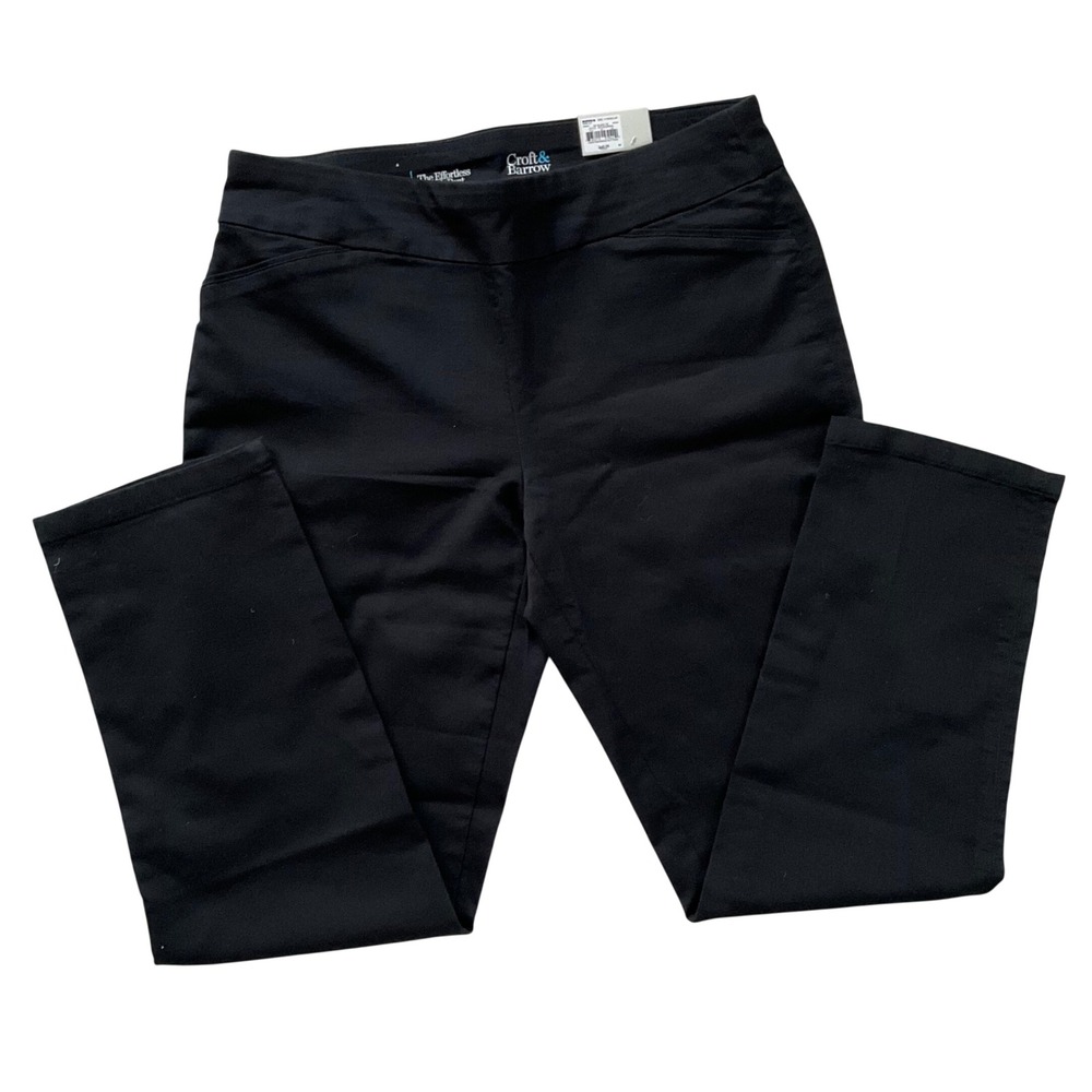 Croft & Barrow Effortless Stretch Pants Black Mid Rise Straight Leg 14 Reg NWT
